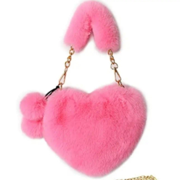 Handbags - Pink Heart-Shaped Fluffy Bag